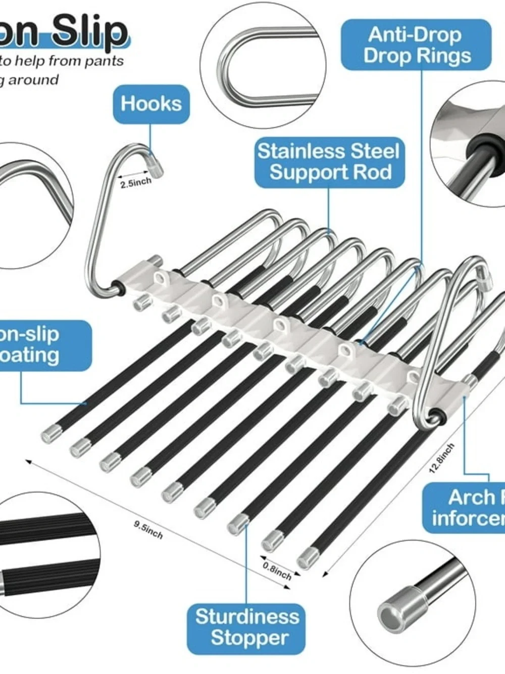 Amazon Metal Multi-Bar Space Saving Tie Scarf Belt Hanger in Silver and Black